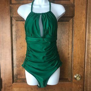 NWOT Green Self-Tie Halter High Neck One Piece Swimsuit Large